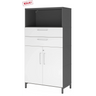 Armoire à dossiers FlexWall en graphite et blanc avec deux tiroirs, portes et socle de hjh OFFICE PRO