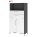 Armoire à dossiers FlexWall en graphite et blanc avec deux tiroirs, portes et socle de hjh OFFICE PRO