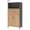 Armoire de bureau FlexWall en graphite et chêne frêne avec deux tiroirs, portes et socle de hjh OFFICE PRO