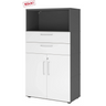 Armoire de bureau FlexWall en graphite et blanc avec deux tiroirs, portes et niche ouverte de hjh OFFICE PRO