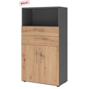 Armoire de bureau FlexWall en graphite et chêne frêne avec deux tiroirs, un compartiment et portes de hjh OFFICE PRO