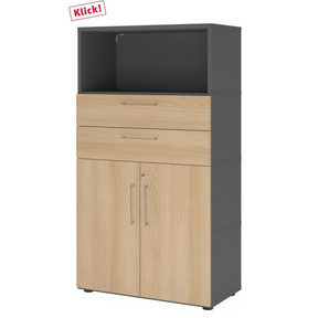 Armoire à dossiers FlexWall en graphite et chêne avec deux tiroirs et un compartiment de rangement de hjh OFFICE PRO