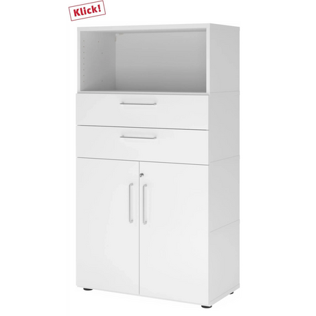 Armoire de bureau blanche FlexWall avec niche ouverte, deux tiroirs et une partie placard de hjh OFFICE PRO