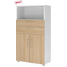 Armoire de bureau FlexWall en blanc et chêne avec deux tiroirs, deux portes et une niche ouverte de hjh OFFICE PRO