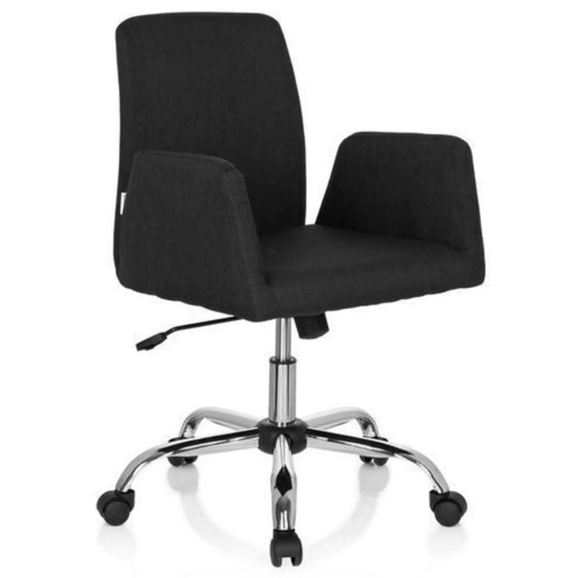 Siège de bureau à domicile FLOW noir avec revêtement en tissu et pied en étoile chromé à roulettes de hjh OFFICE