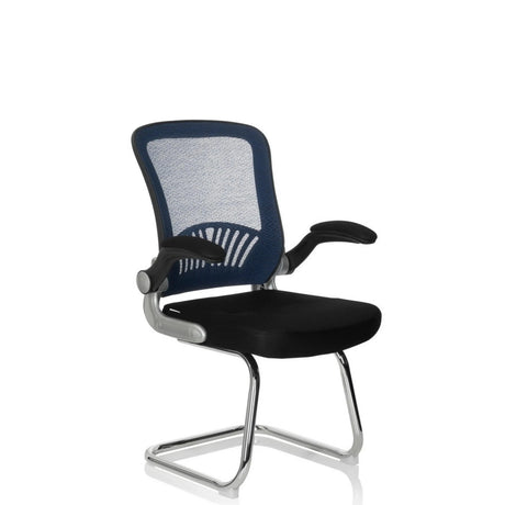 Chaises cantilever FLYER PRO V avec dossier en maille bleue, assise et accoudoirs noirs de hjh OFFICE