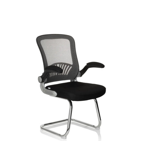 Chaises cantilever FLYER PRO V noire avec dossier en maille, accoudoirs et piétement luge chromé de hjh OFFICE
