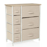 Commode beige FOLDRESS B avec six tiroirs en tissu et un plateau en bois clair de hjh LIVING