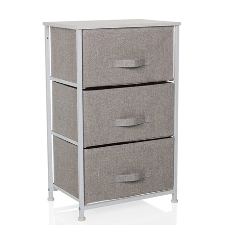 Commode grise FOLDRESS M avec trois tiroirs en tissu et cadre métallique argenté de hjh LIVING