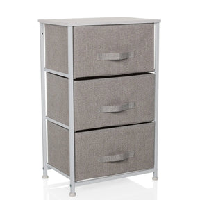 Commode grise FOLDRESS M avec trois tiroirs en tissu et cadre métallique argenté de hjh LIVING