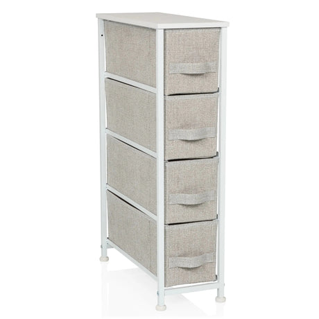 Commode grise FOLDRESS S avec quatre tiroirs en tissu et structure blanche de hjh LIVING