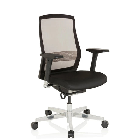 Siège de bureau haut de gamme FOUNTAINE en noir avec dossier en maille et piètement poli de hjh OFFICE