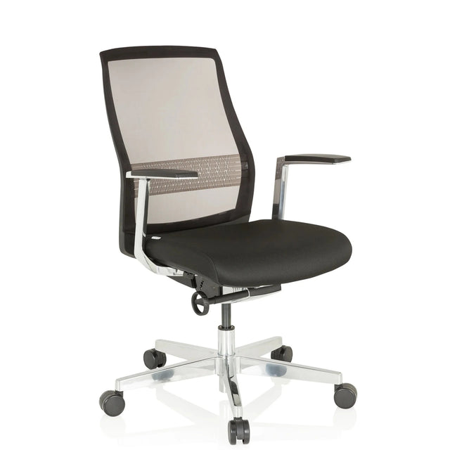 Siège de bureau haut de gamme FOUNTAINE PRO avec revêtement noir, dossier en maille et pied en aluminium de hjh OFFICE