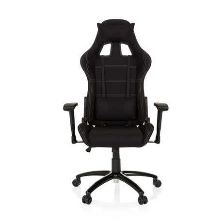 Fauteuil Gamer GAME FORCE noir avec revêtement en tissu, coutures décoratives blanches et accoudoirs de hjh OFFICE
