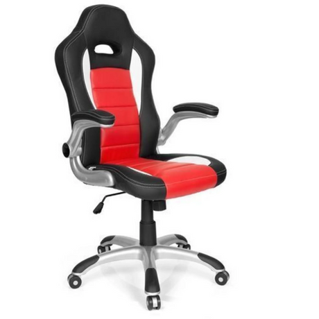 Fauteuil Gamer GAME SPORT en noir et rouge avec accoudoirs argentés et base à roulettes de hjh OFFICE