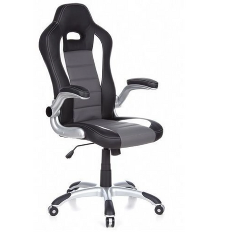 Fauteuil Gamer GAME SPORT en noir, gris et blanc avec siège baquet et base argentée de hjh OFFICE