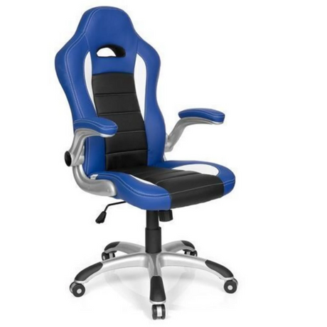 Fauteuil Gamer GAME SPORT en bleu et noir avec pied en étoile argenté de hjh OFFICE