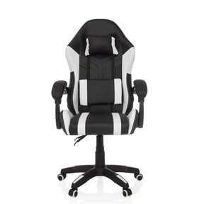 Fauteuil Gamer GAMEBREAKER W02 en noir et blanc avec coussins de cou et lombaire et roulettes de MyBuero