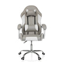 Fauteuil Gamer GAMEBREAKER W03 en gris et blanc avec coussins de nuque et lombaire et pied en étoile argenté de MyBuero