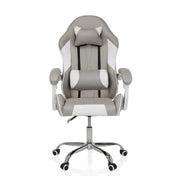 Fauteuil Gamer GAMEBREAKER W03 en gris et blanc avec coussins de nuque et lombaire et pied en étoile argenté de MyBuero
