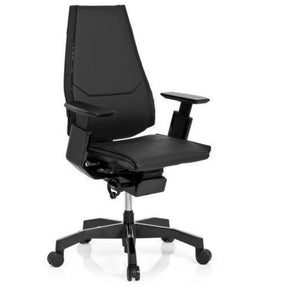 Siège de bureau haut de gamme GENIDIA BLACK en cuir noir avec accoudoirs et roulettes de hjh OFFICE