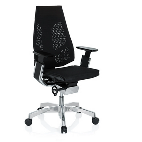 Siège de bureau haut de gamme GENIDIA avec revêtement en maille noire et pied en étoile chromé de hjh OFFICE