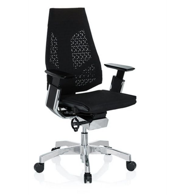 Siège de bureau haut de gamme GENIDIA avec revêtement en maille noire et pied en étoile chromé de hjh OFFICE