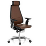 Siège de bureau haut de gamme GENIDIA PRO avec revêtement en cuir marron, accents noirs et pied chromé de hjh OFFICE