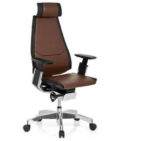 Siège de bureau haut de gamme GENIDIA PRO avec revêtement en cuir marron, accents noirs et pied chromé de hjh OFFICE