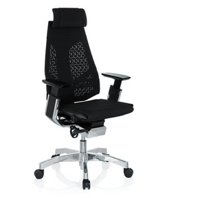 Siège de bureau haut de gamme GENIDIA PRO avec revêtement en maille noire, appui-tête et étoile polie de hjh OFFICE