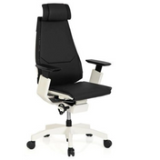 Siège de bureau haut de gamme GENIDIA PRO WHITE avec revêtement en cuir noir et structure blanche de hjh OFFICE