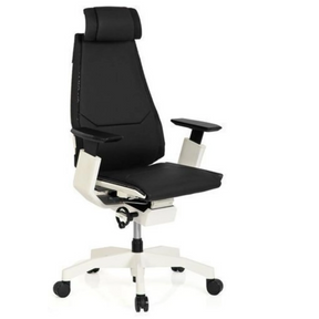 Siège de bureau haut de gamme GENIDIA PRO WHITE avec revêtement en cuir noir et structure blanche de hjh OFFICE