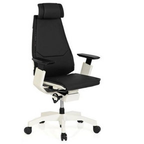 High-End-Bürostuhl GENIDIA PRO WHITE mit schwarzem Lederbezug und weißem Gestell von hjh OFFICE