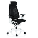 Siège de bureau haut de gamme GENIDIA PRO WHITE avec revêtement en maille noire et structure blanche de hjh OFFICE