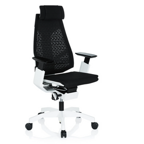 Siège de bureau haut de gamme GENIDIA PRO WHITE avec revêtement en maille noire et structure blanche de hjh OFFICE