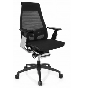 Siège de bureau de qualité professionnelle GENIDIA SMART BLACK CM avec revêtement en maille noire et éléments chromés de hjh OFFICE