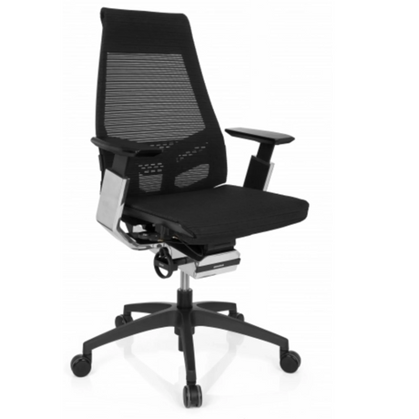 Siège de bureau de qualité professionnelle GENIDIA SMART BLACK CM avec revêtement en maille noire et éléments chromés de hjh OFFICE