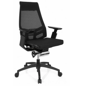 Siège de bureau de qualité professionnelle GENIDIA SMART BLACK avec revêtement en maille noire et accoudoirs de hjh OFFICE