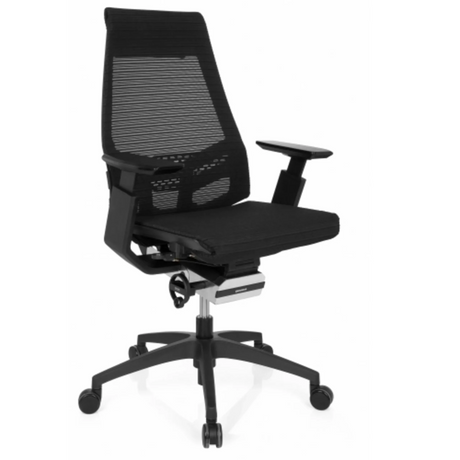 Siège de bureau de qualité professionnelle GENIDIA SMART BLACK avec revêtement en maille noire et accoudoirs de hjh OFFICE