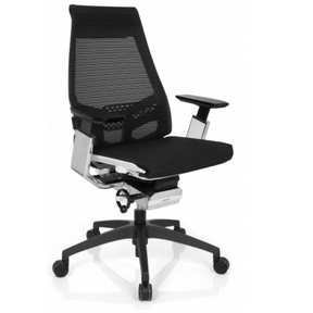 Siège de bureau de qualité professionnelle GENIDIA SMART WHITE CM avec revêtement en maille noire et détails chromés de hjh OFFICE
