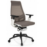 Siège de bureau de qualité professionnelle GENIDIA SMART WHITE avec revêtement en maille grise, accoudoirs blancs et pied noir de hjh OFFICE
