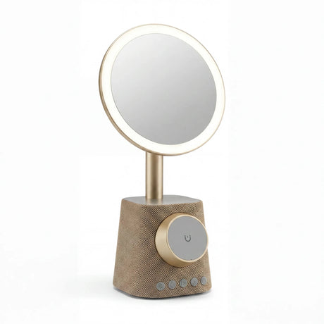 Miroir de Maquillage doré Glamlody avec éclairage intégré et pied beige de hjh OFFICE