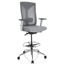 Chaise de comptoir HALIFAX WORK grise avec dossier en maille, repose-pieds et base à roulettes de hjh OFFICE