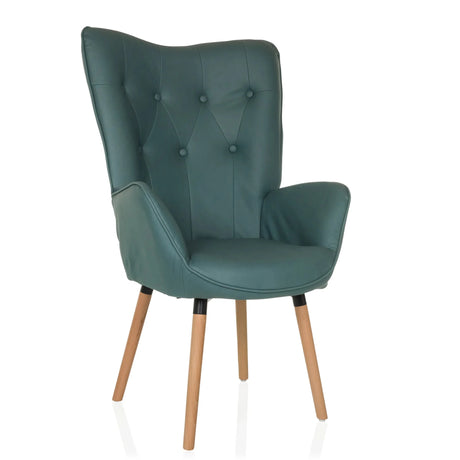 Fauteuil rembourré HAVENIO I vert menthe avec boutonnage et pieds en bois clair de hjh LIVING