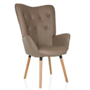 Fauteuil rembourré marron HAVENIO I avec capitonnage et pieds en bois clair de hjh LIVING