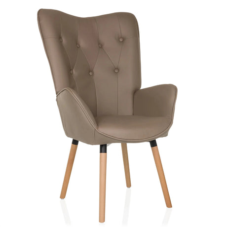 Fauteuil rembourré marron HAVENIO I avec capitonnage et pieds en bois clair de hjh LIVING