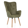Fauteuil rembourré vert HAVENIO I avec capitonnage et pieds en bois clair de hjh LIVING