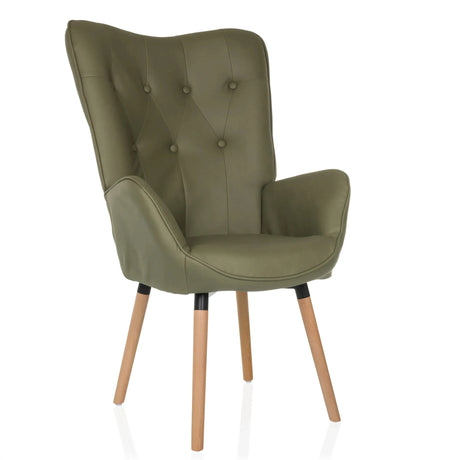 Fauteuil rembourré vert HAVENIO I avec capitonnage et pieds en bois clair de hjh LIVING