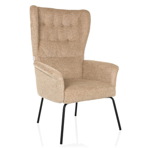 Fauteuil rembourré beige HAVENIO avec capitonnage et pieds en métal noir de hjh LIVING