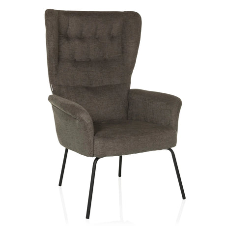 Fauteuil rembourré HAVENIO gris foncé avec dossier matelassé et pieds en métal noirs de hjh LIVING